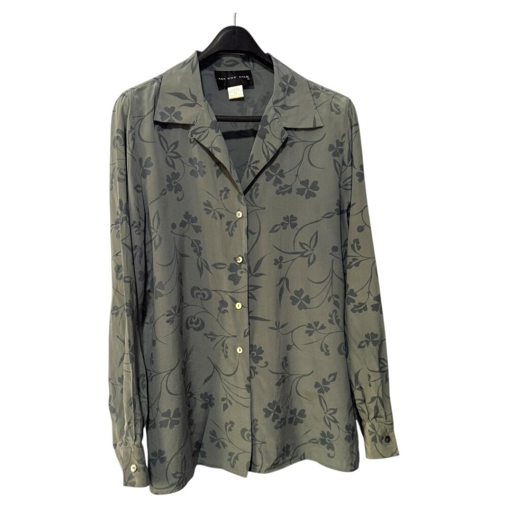 Grey Green Silk Floral Blouse